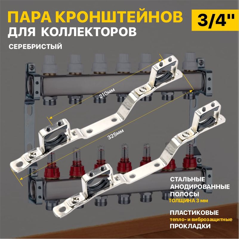 Кронштейн для коллектора универсальный / для настенного крепления коллекторов 3/4" (пара)