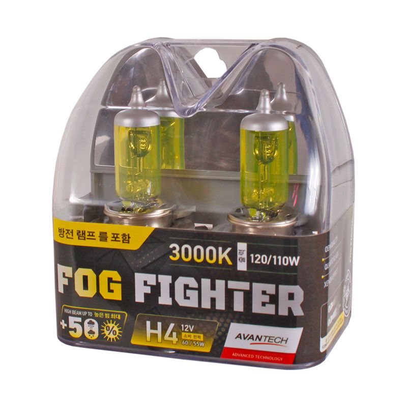 Лампа автомобильная галогеновая H4 Avantech FOG FIGHTER 12V 60/55W P43t 3000K (комплект 2 шт.) AB3004