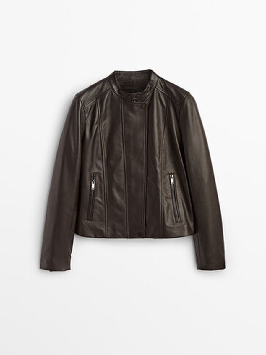 Куртка massimo Dutti Nappa Leather Biker коричневый