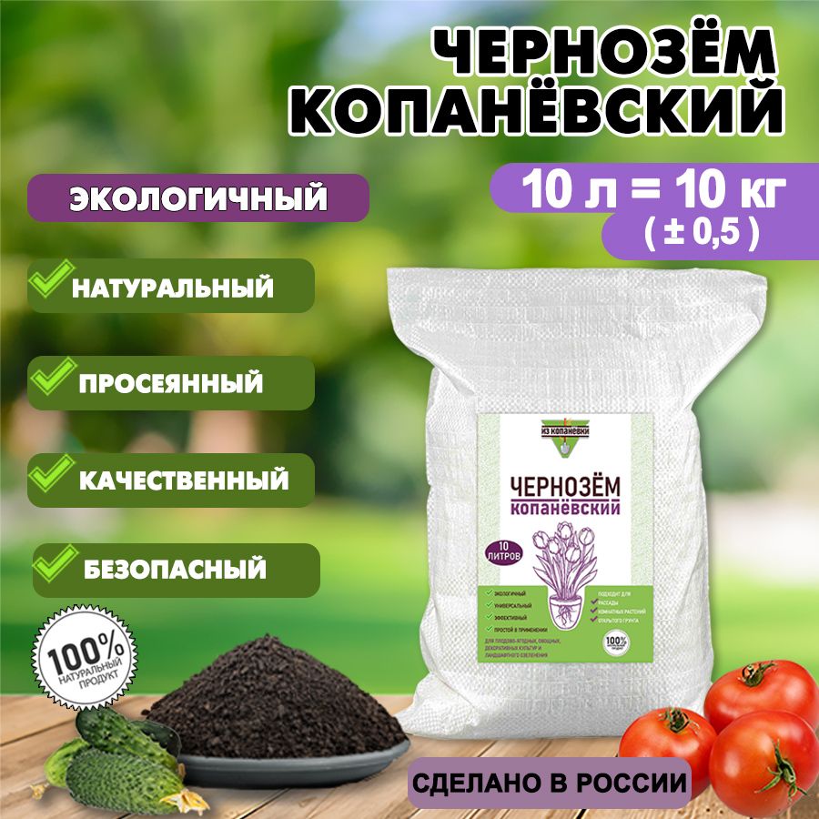 Земля грунт Чернозем Копаневский для комнатных растений и сада 10 литров /  10 кг - купить по низкой цене в интернет-магазине OZON (771081423)