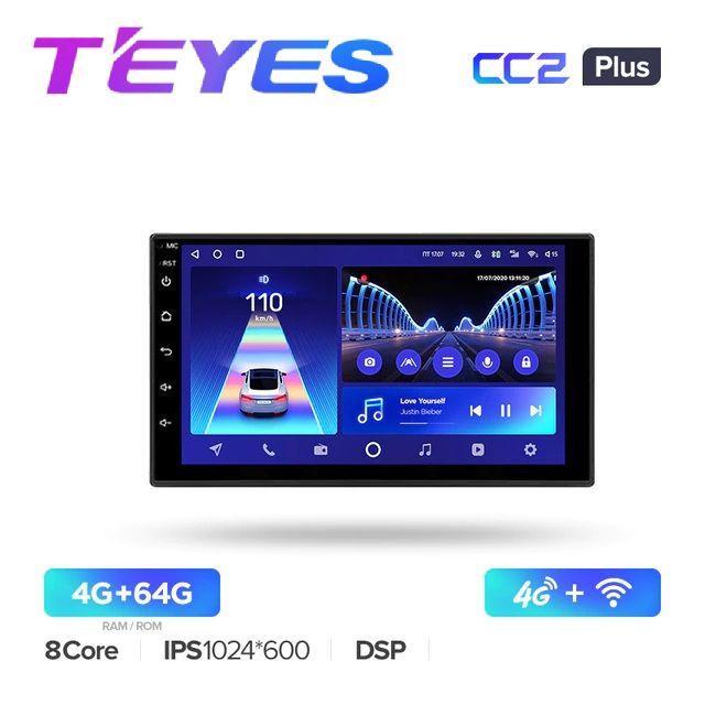 МагнитолаTeyesCC2+4/64GBУниверсальная7дюймов,8-миядерныйпроцессор,IPSэкран,DSP,4G,Wi-Fi,2DIN