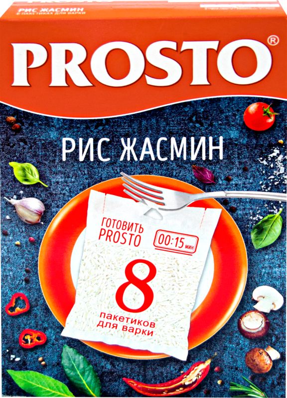 Рис длиннозерный PROSTO Жасмин, в пакетиках, 8 шт по 62,5 г / Рисовая крупа