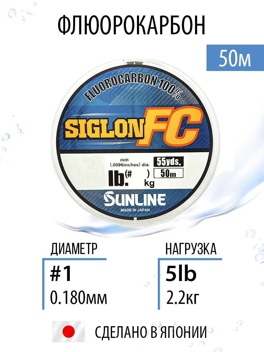 Леска рыболовная флюрокарбон Sunline SIGLON FC 2020 50m Clear 0.180mm 2.2kg/5lb прозрачная летняя