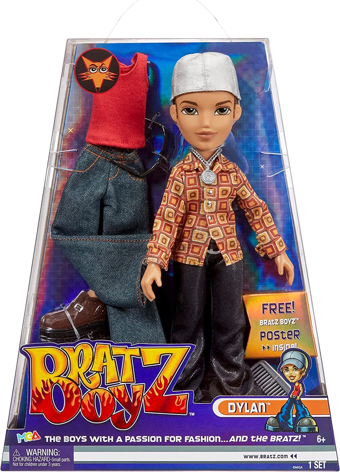 Bratz Оригинальная модная кукла Дилан с 2 нарядами и постером, Dylan