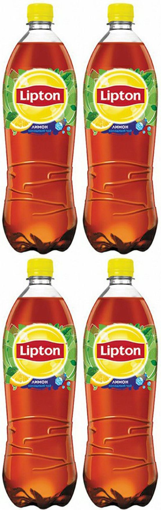 Холодный чай Lipton черный лимон, комплект: 4 бутылки по 1 л