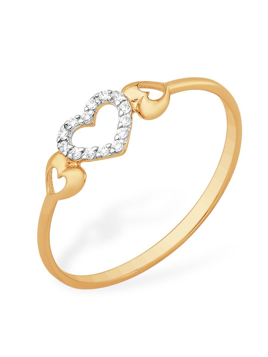 Золотое кольцо с фианитом сердечко 585 пробы