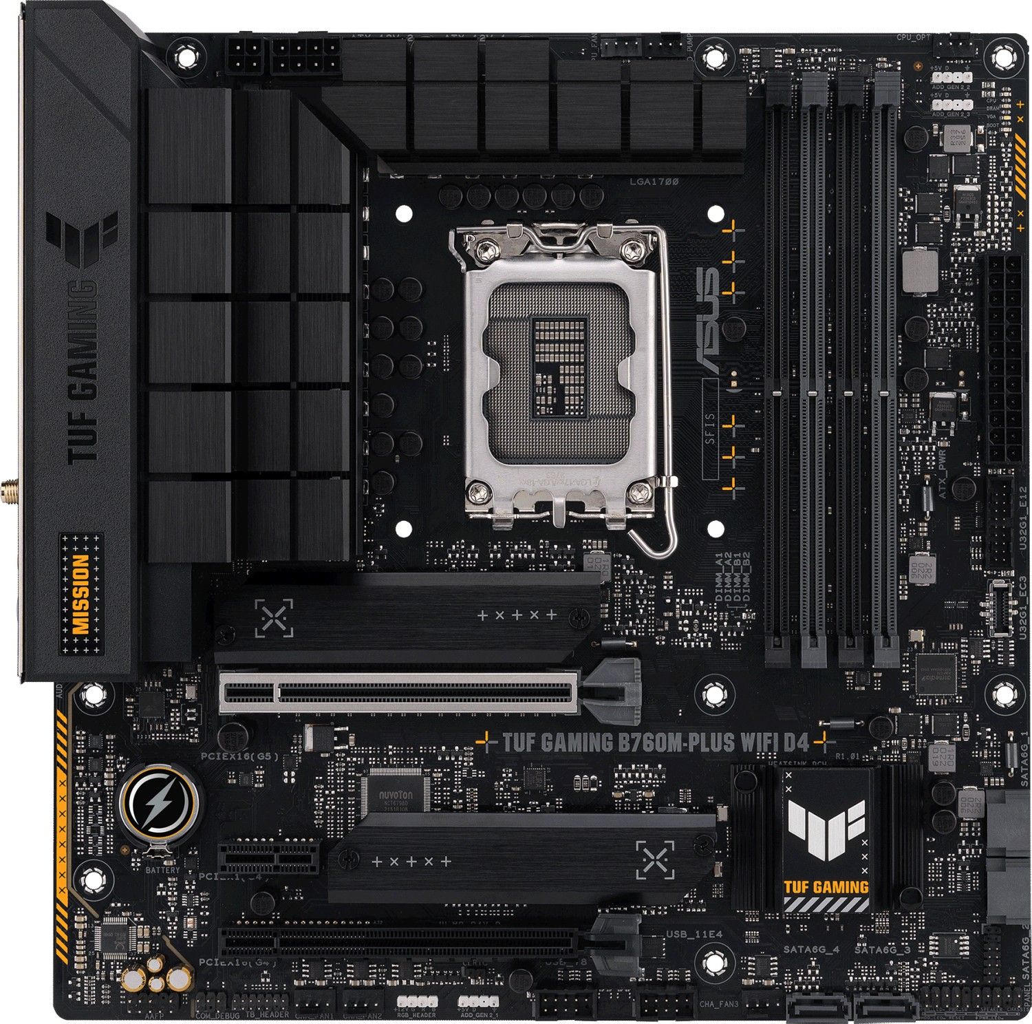 МатеринскаяплатаASUSTUFGAMINGB760M-PLUSWIFID4(LGA1700,IntelB760,128ГБ,PCIE5.0),90MB1DG0-M0EAY0