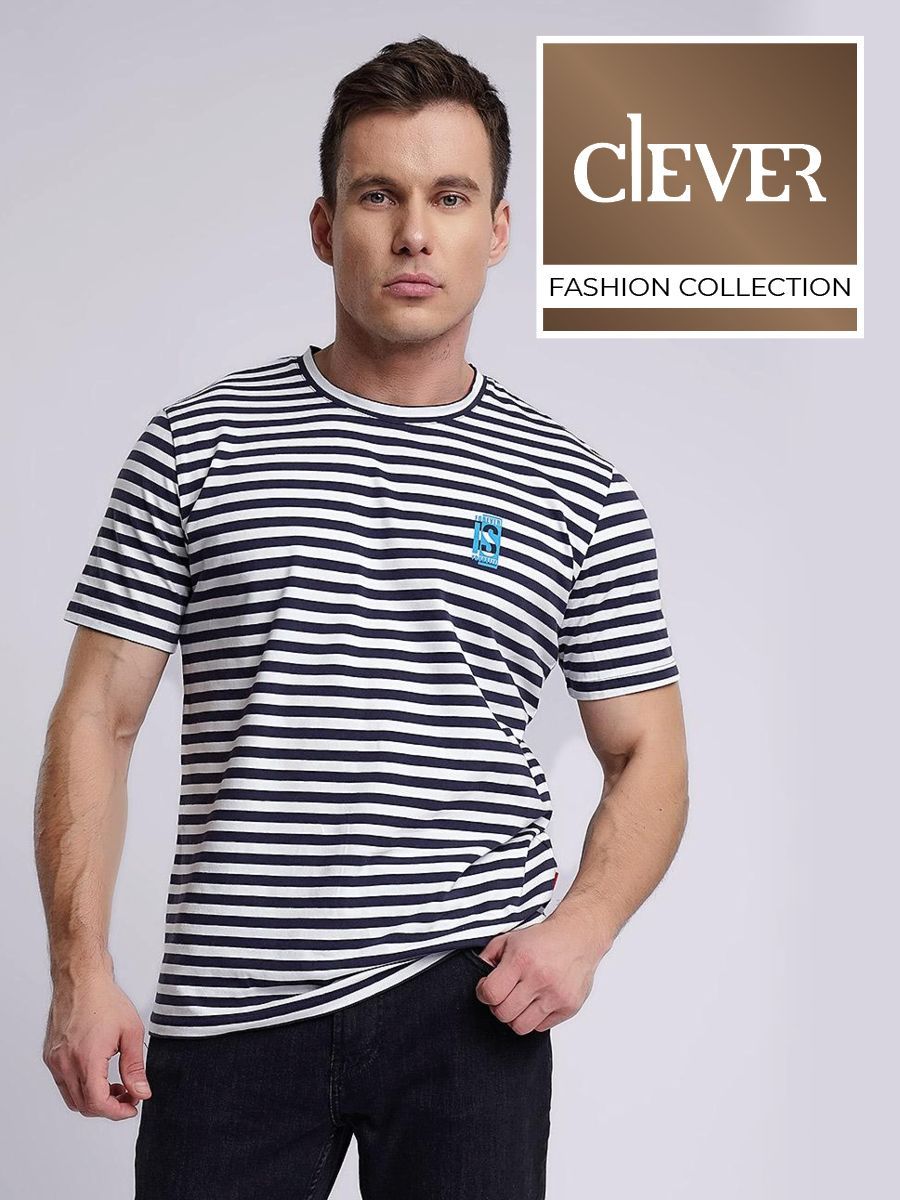 Футболка CLEVER WEAR, размер 48, цвет белый, синий, 92%хлопок 8%эластан -  купить по выгодной цене в интернет-магазине OZON (933516430)