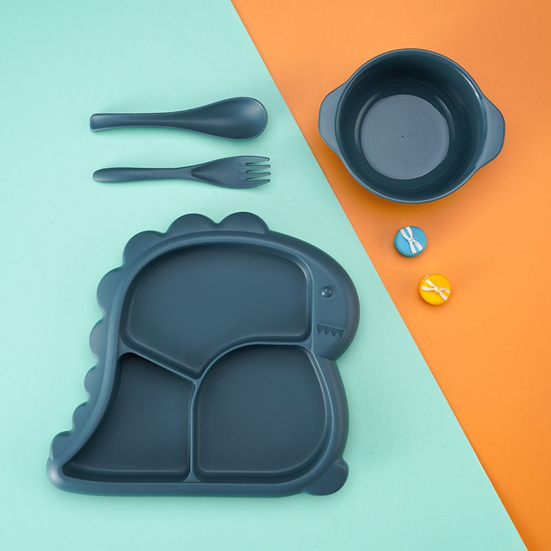 Детский набор для кормления Тарелка в форме динозавра с ложкой, вилкой и маленькой миской