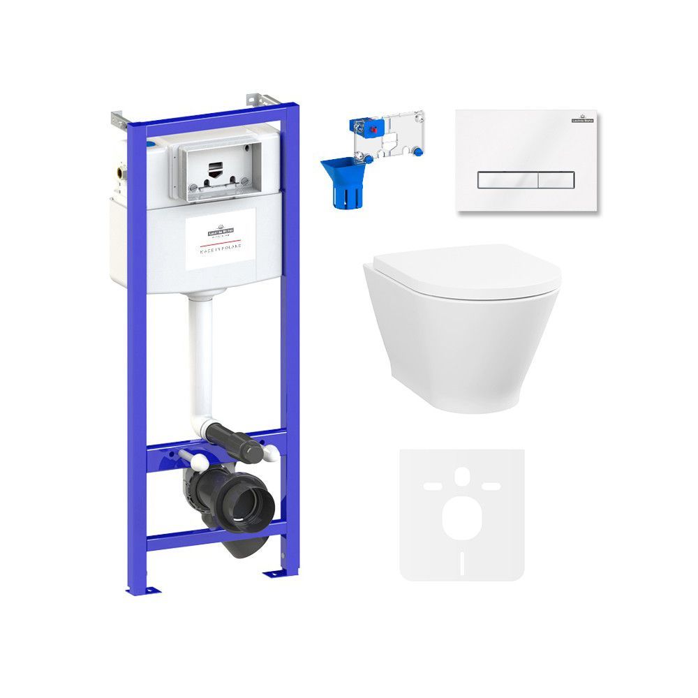 Инсталляция с подвесным унитазом комплект 7 в 1 Lavinia Boho Elegant Rimless 87561096: подвесной безободковый унитаз, сиденье микролифт, инсталляция, крепление, кнопка, шумоизоляция, диспенсер