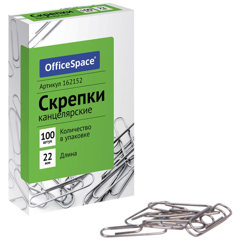 40 уп. Скрепки 22мм, OfficeSpace, 100шт., карт. упаковка