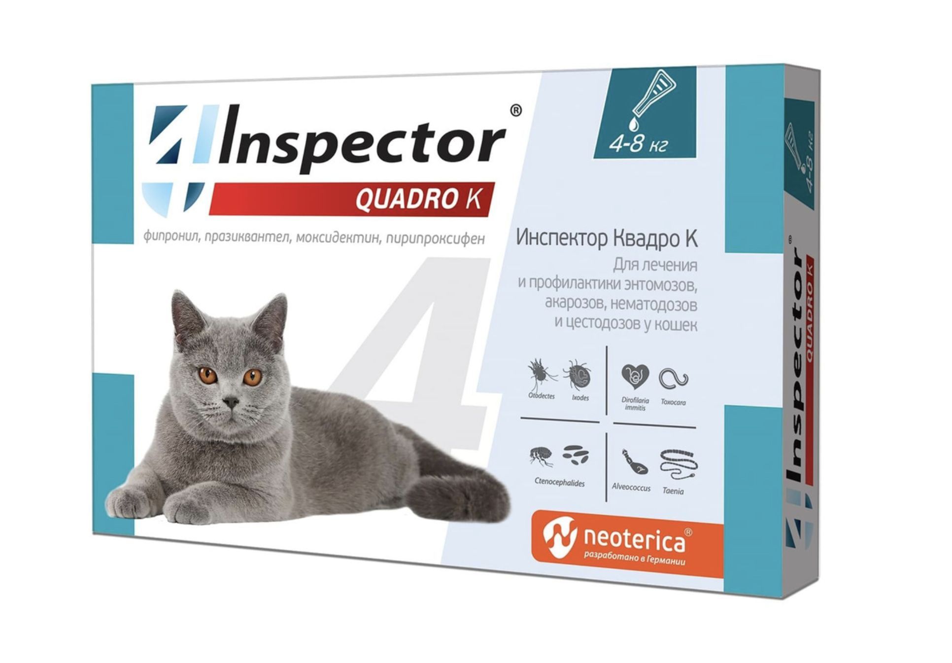 Inspector quadro tabs цены. Капли для кошек от блох и глистов Inspector. Инспектор Квадро капли для кошек. Инспектор капли для кошек 1-4 кг. Капли для кошек "Inspector Quadro" 1-4 кг от блох.