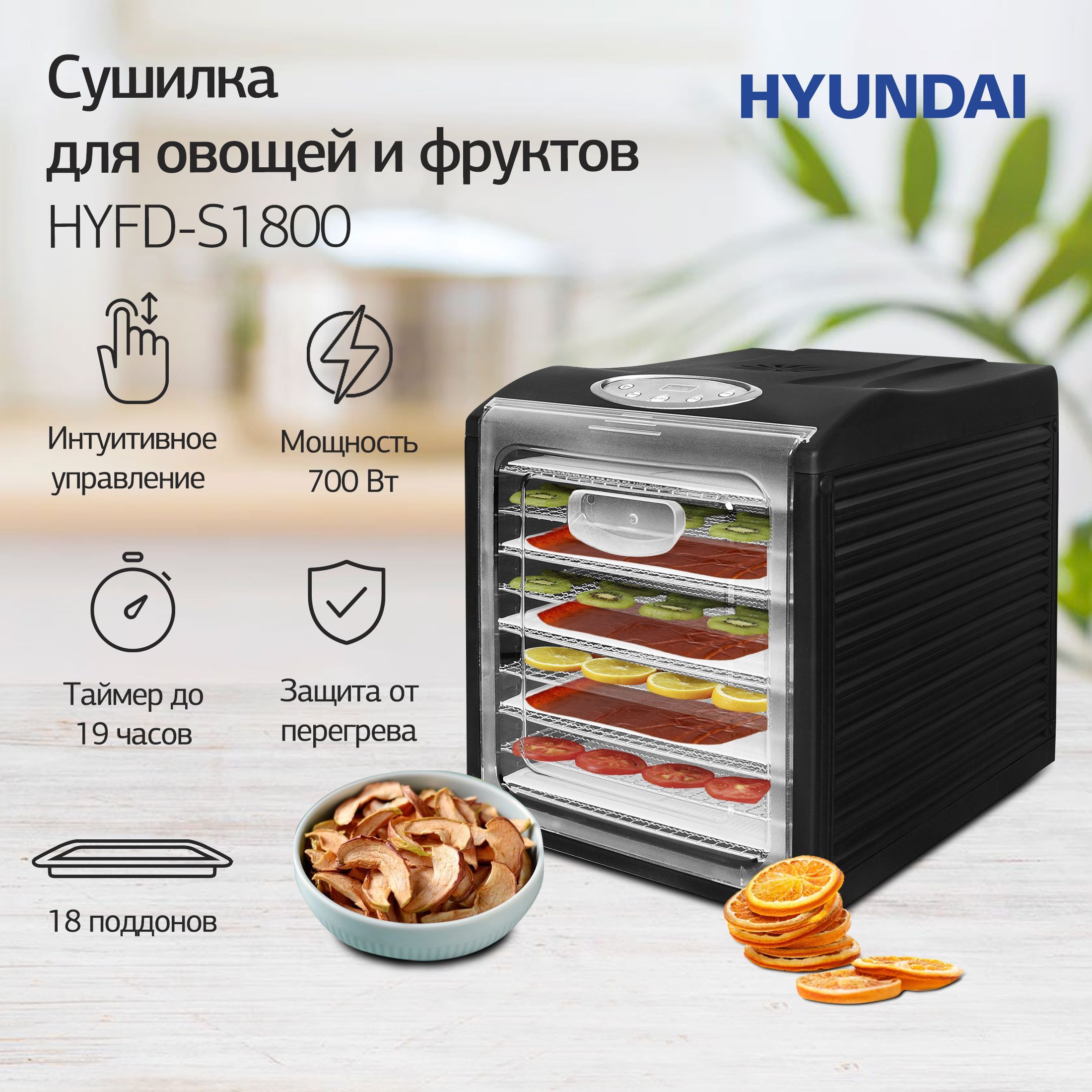 Дегидратор Hyundai HYFD-S1800 18, 700 Вт - купить по выгодным ценам в  интернет-магазине OZON (629000636)