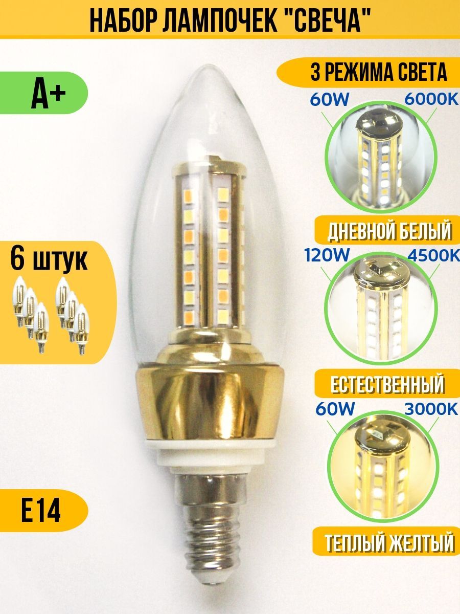 ЛампочкаLamp14,80Вт,Люминесцентная(энергосберегающая),Светодиодная,6шт.