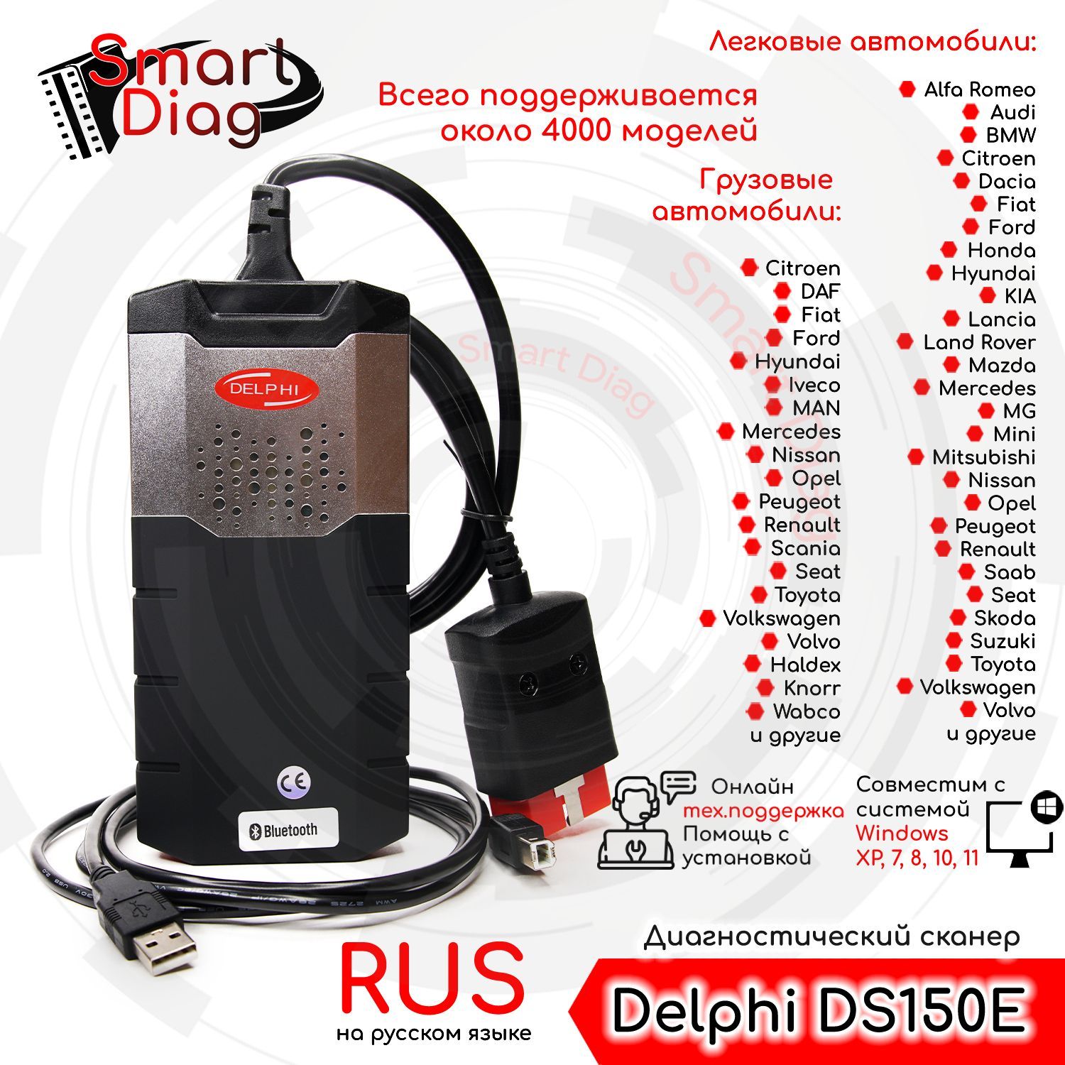 Автосканер SmartDiag DS150._Autocom CDP+_Autocom CDP+_черный - купить по  выгодной цене в интернет-магазине OZON (843985755)