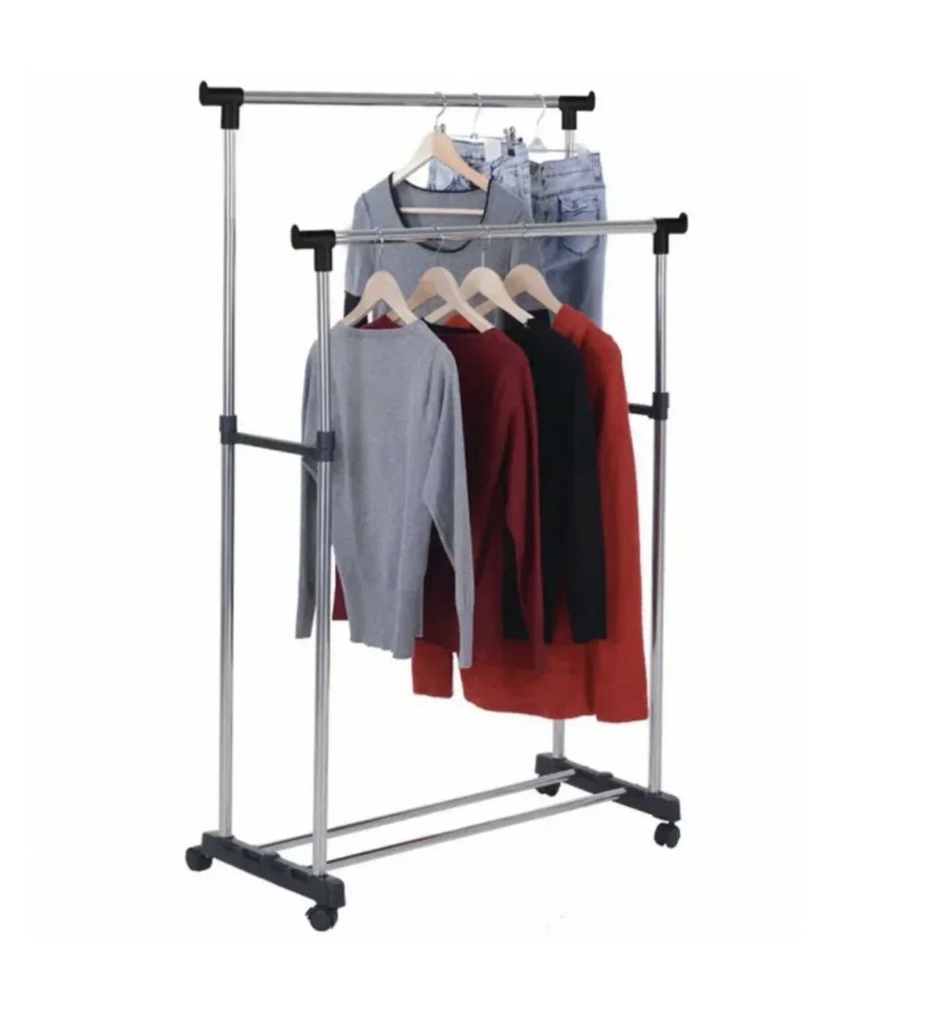 Двойная напольная передвижная стойка для одежды Double-Pole Telescopic clothes Rack