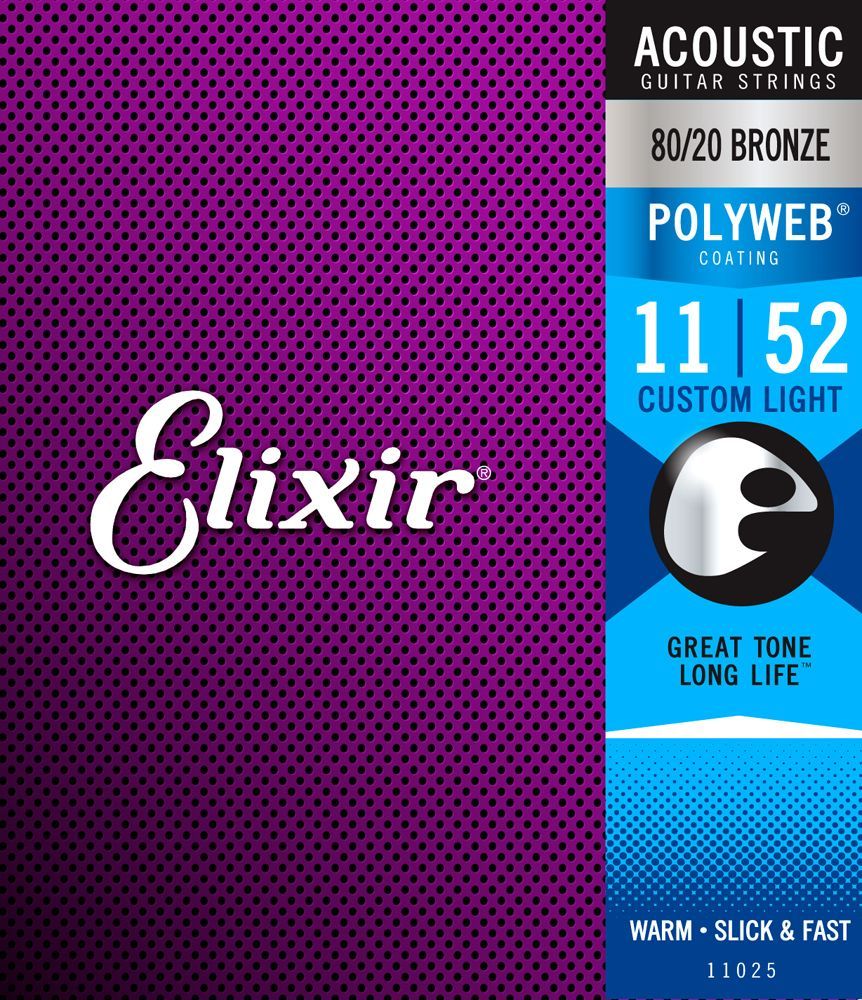 Струны 11025 для акустической гитары Elixir 11-52 Nanoweb