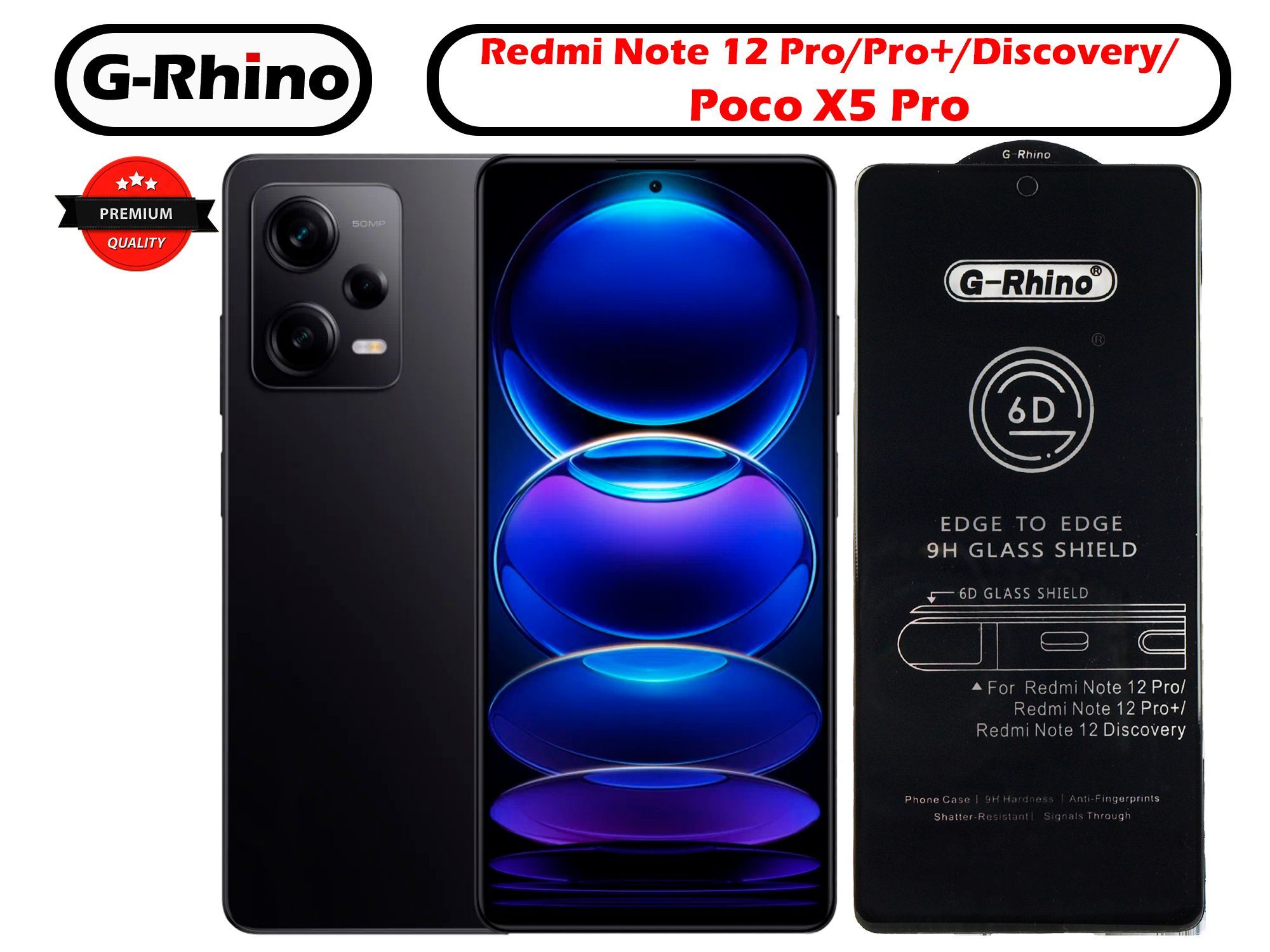 Защитное стекло G-Rhino для Xiaomi Redmi Note 12 Pro (5G) , Note 12 Pro+ ,  Poco X5 Pro Закаленная прозрачная защита 9H на экран для смартфона - купить  с доставкой по выгодным