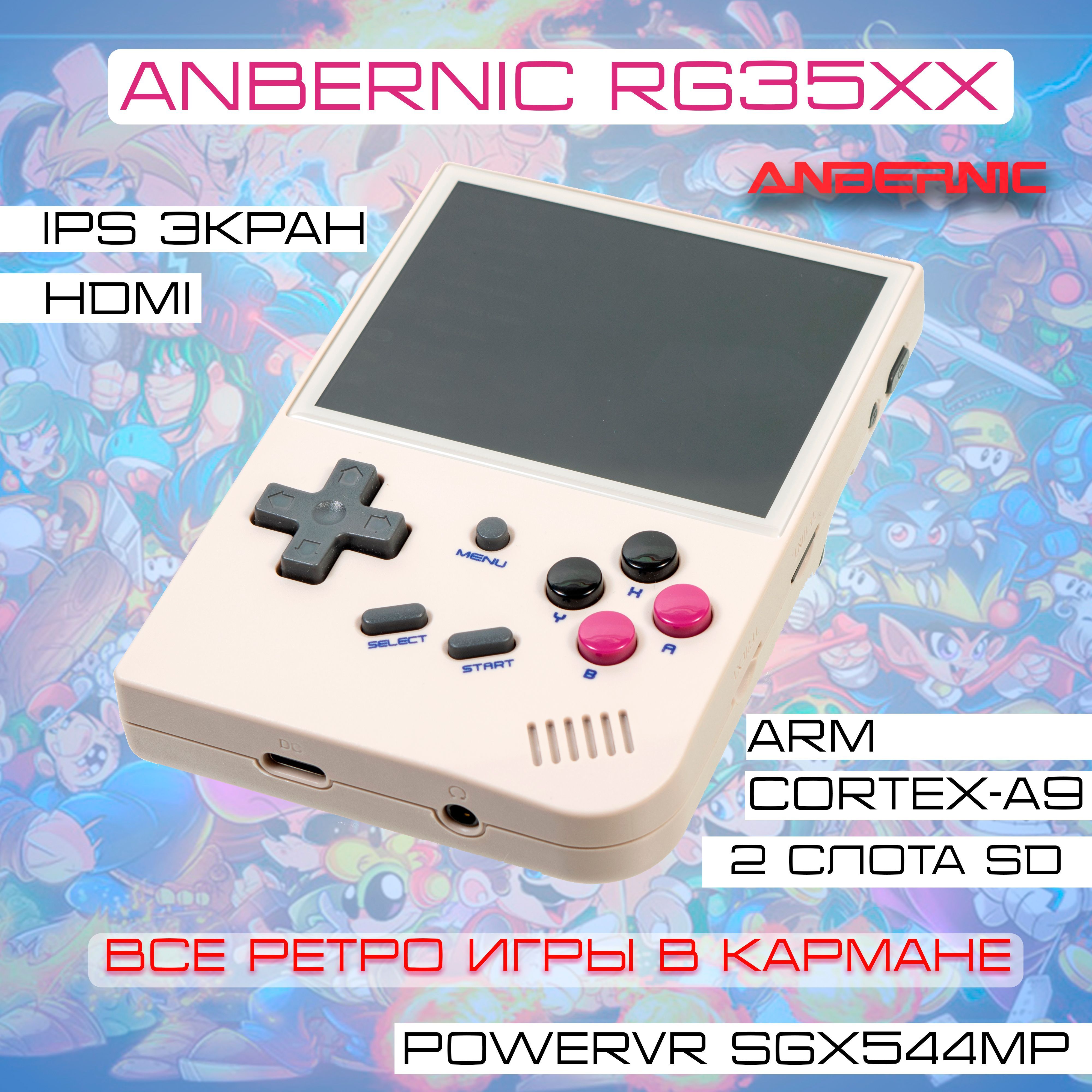 Anbernic RG35XX серая. Портативная игровая консоль. Приставка. Карта памяти  64ГБ. Полный набор игр.