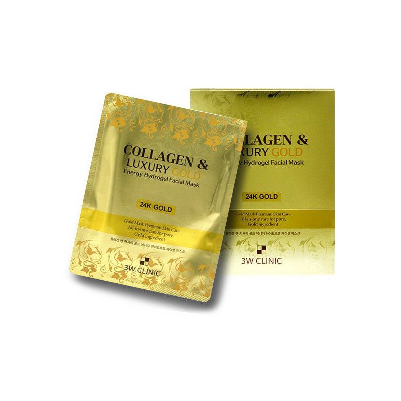 Gold collagen mask. Collagen & Luxury Gold Energy Hydrogel facial Mask. 3w Clinic маска гидрогелевая с золотом и коллагеном. 3w Clinic гидрогелевая маска Collagen & Luxury Gold с коллагеном и золотом. Маска для лица 3w Clinic с золотом.