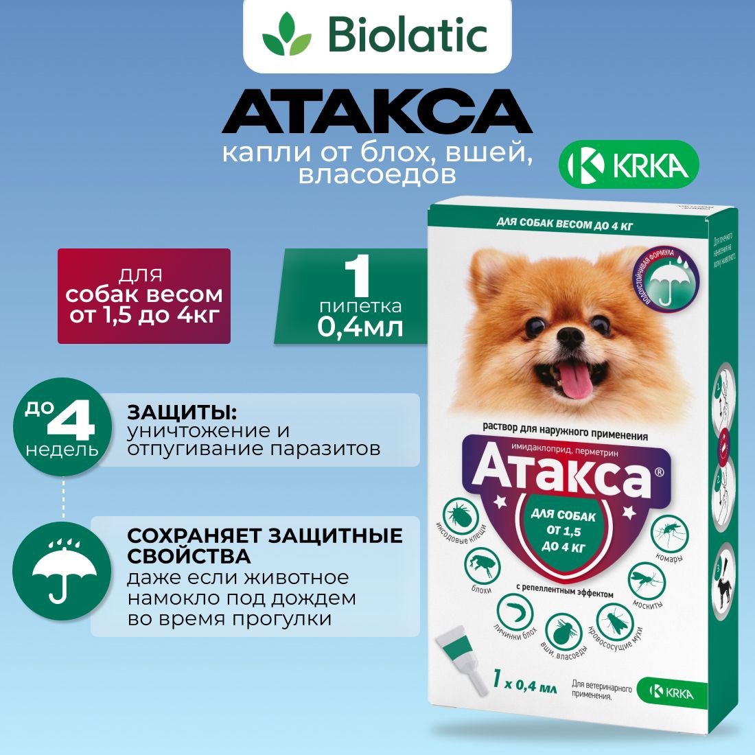 Атакса Капли на холку для собак от 1,5 до 4 кг 0,4 мл пипетка, 1 шт. -  купить с доставкой по выгодным ценам в интернет-магазине OZON (669317451)