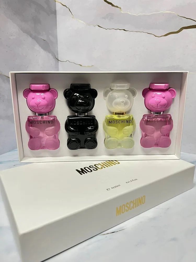 набор духов мишки. набор духов москино мишки. подарочный набор духов moschino 3в1. набор духов мишки. набор духов москино из 4 мишек.