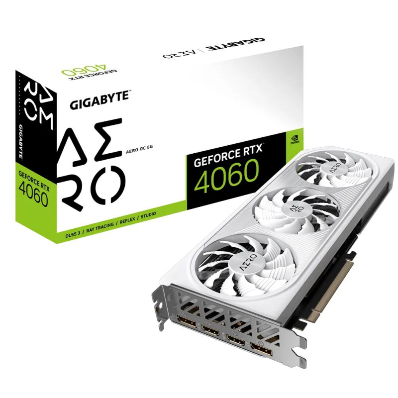 Gigabyte Видеокарта GeForce RTX 4060 GV-N4060AERO OC-8GD 8 ГБ (GV-N4060AERO OC-8GD)