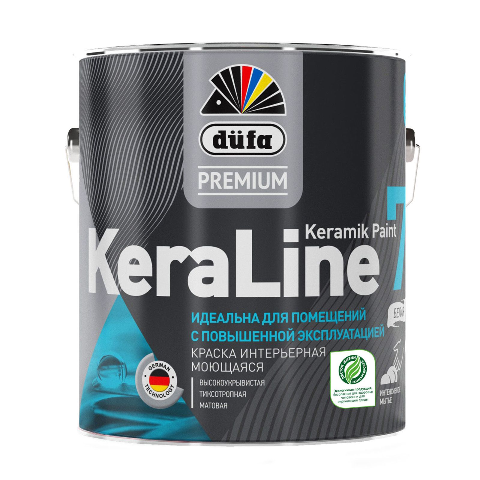 Краска для стен и потолков моющаяся Dufa Premium KeraLine Keramik Paint 7  матовая белая база 1 0,9 л