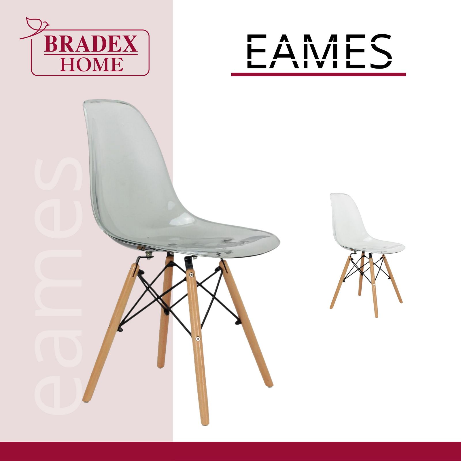 Стул кухонный пластиковый со спинкой обеденный для дома, офиса и дачи Eames  прозрачный серый - купить с доставкой по выгодным ценам в интернет-магазине  OZON (184971780)