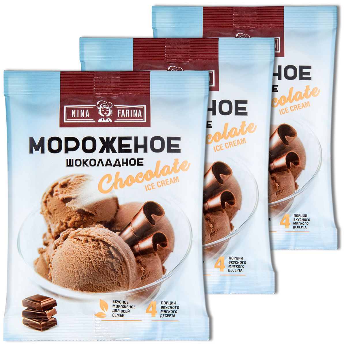 Сухое мороженое смесь для приготовления Nina Farina Chocolate шоколадное,  70 г, 3 шт. - купить с доставкой по выгодным ценам в интернет-магазине OZON  (1378027638)