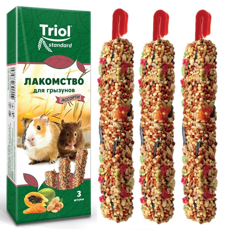 Лакомство для грызунов "Ассорти" (с фруктами, овощами и орехами), (уп. 3 шт), 75г, Тriol Standard