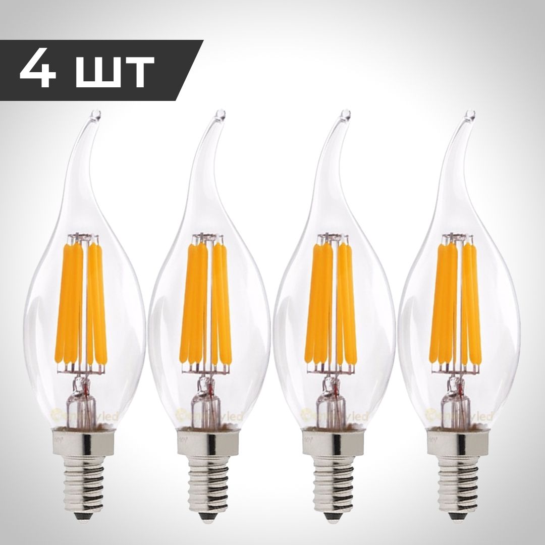 LEDFAVOURITEЛампочкаE147.5W220VCandleTailFilament,7.5Вт,Филаментная,4шт.