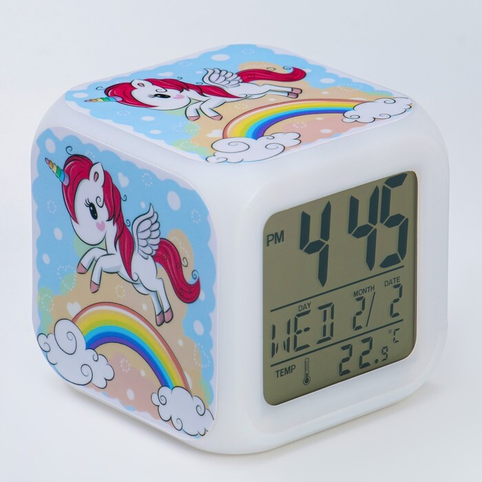 Часы - будильник электронные детские "Единорог" настольные, с подсветкой, 8 х 8 см, ААА  #1
