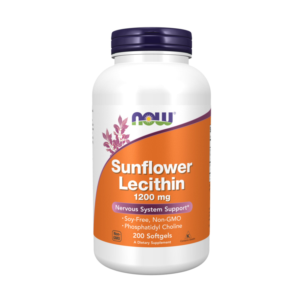 Лецитин Подсолнечника, NOW Lecithin Sunflower 1200 мг - 200 желатиновых капсул (капс массой 1830мг)  #1