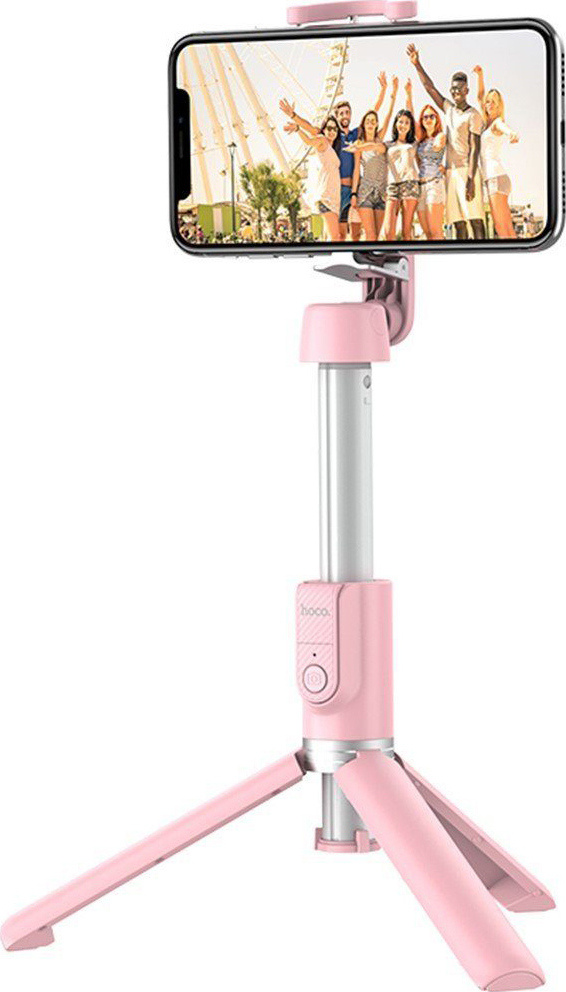Селфи палка, штатив для телефона Bluetooth с пультом Hoco K11, розовый .