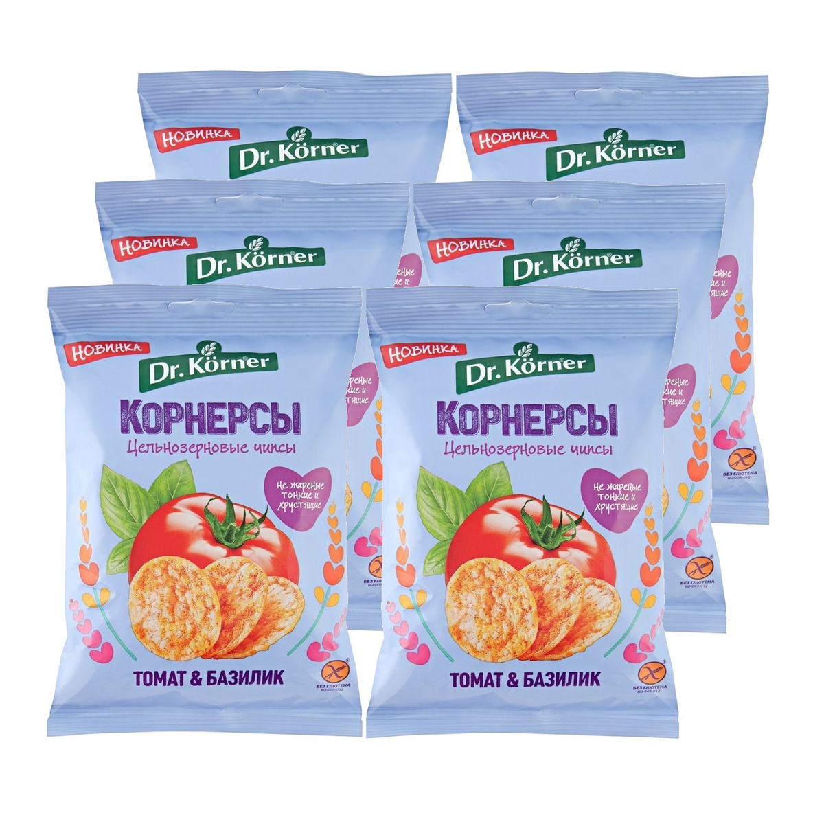 Чипсы Dr. Korner цельнозерновые, кукурузно-рисовые с томатом и ...