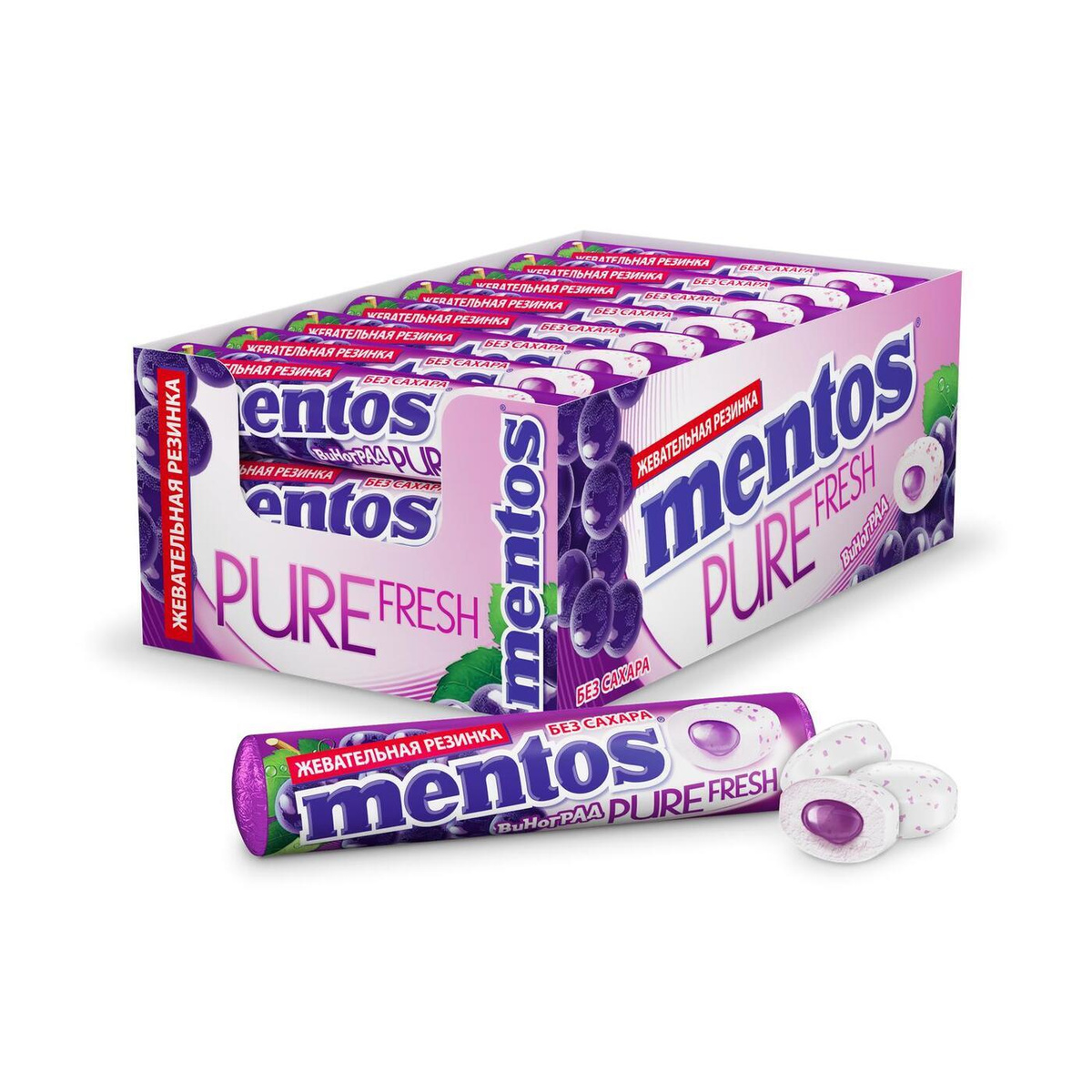 Жевательная резинка Mentos Pure Fresh Виноград, 24 шт по 15,5 г ...