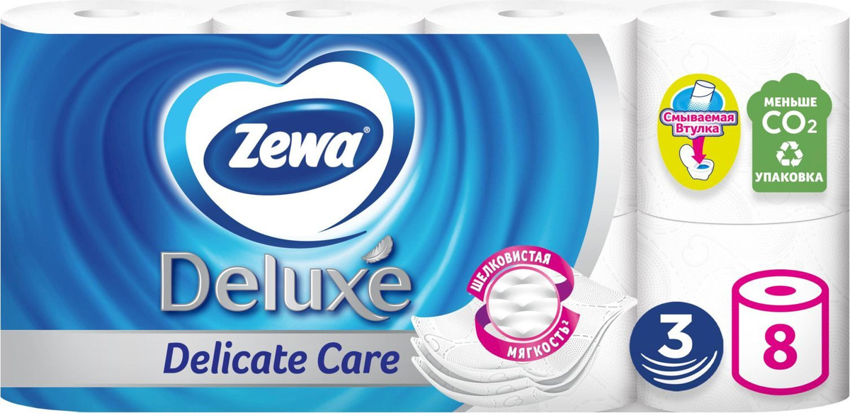 Туалетная бумага Zewa Deluxe Белая, 3 слоя, 8 рулонов — купить в ...