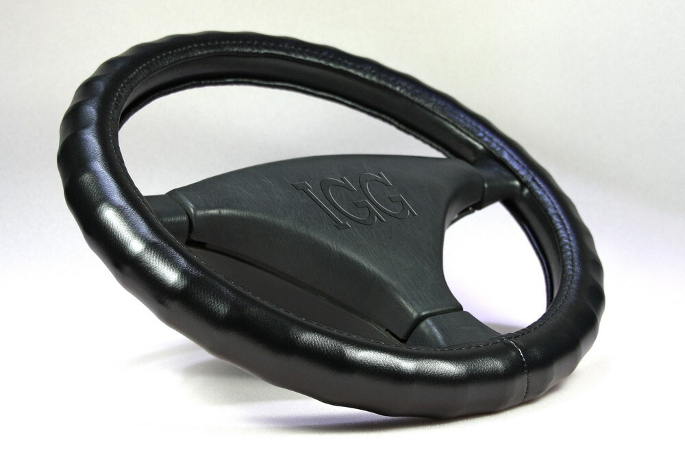 Оплетка руля автомобильная IGG CLASSIC BLACKWAVE . Размер М (37-39 см). Черная волна  #1