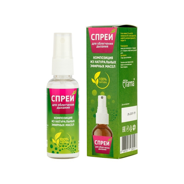 Elfarma Спрей для облегчения дыхания, композиция из натуральных эфирных ...