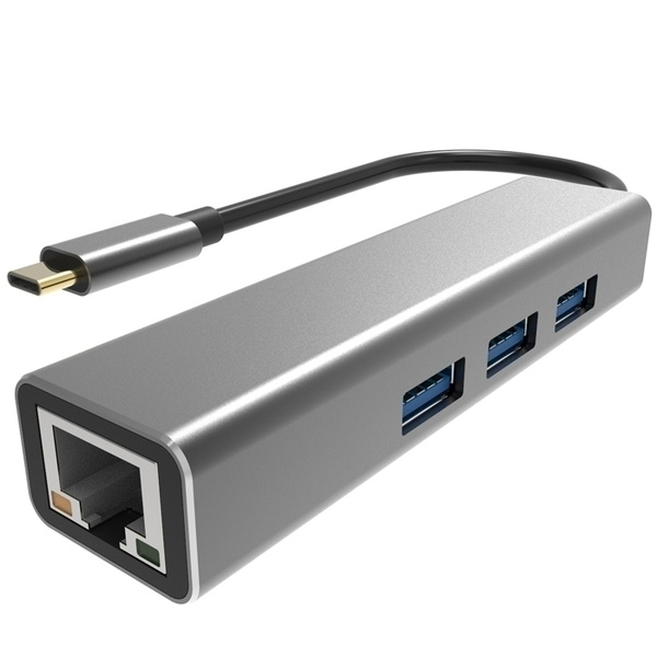 USB HUB Type C + Ethernet адаптер сетевой "4 в 1" VCOM юсб тайп си хаб ...