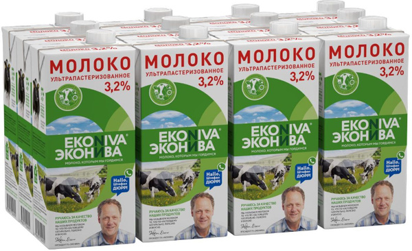 Молоко ультрапастеризованное ЭкоНива, 3,2%, 1 л х 12 шт - купить с ...