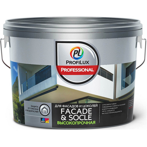 Краска Profilux Faсade&Socle, Стирол-акриловая, Глубокоматовое покрытие ...