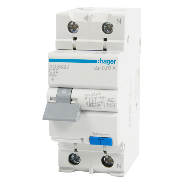 Автомат дифференциальный Hager AD882J 1P N 32 А 30 мА АС купить по ...