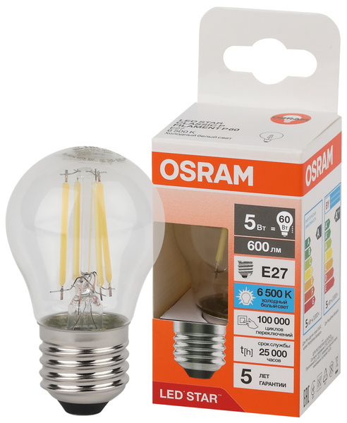 Филаментная Лампочка OSRAM E27 Шар 600 Лм 6500 К - купить в интернет ...