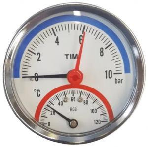 Термоманометр аксиальный 1/2" - 10 бар, 0 - 120 гр. TIM Y-80T-10 ...