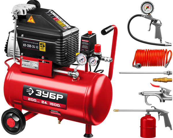 Компрессор воздушный безмасляный с набором аксессуаров ЗУБР КП-200-24 ...