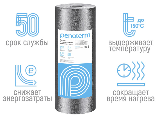 Теплоизоляция, пароизоляция для бани и сауны Пенотерм 5мм (6м2), фольга ...