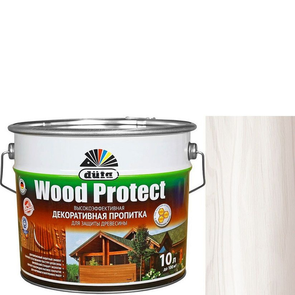 Пропитка декоративная для защиты древесины Dufa Wood Protect белая 10 л ...