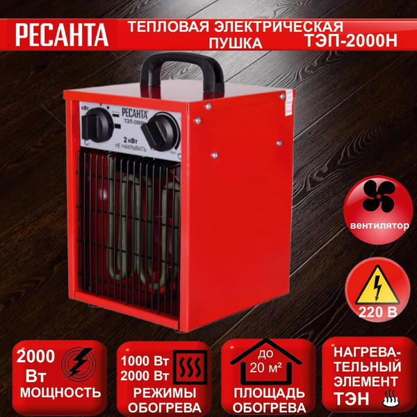 Тепловая электрическая пушка ТЭП-2000Н (компактная) Ресанта // 2 кВт; 3 ...